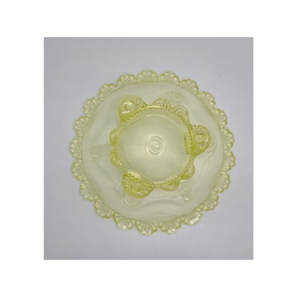 Antique Indiana Tumbler Uranium Vaseline Glass Dewey Pattern 3-Foot Plate 7.75" - Picture 5 of 6